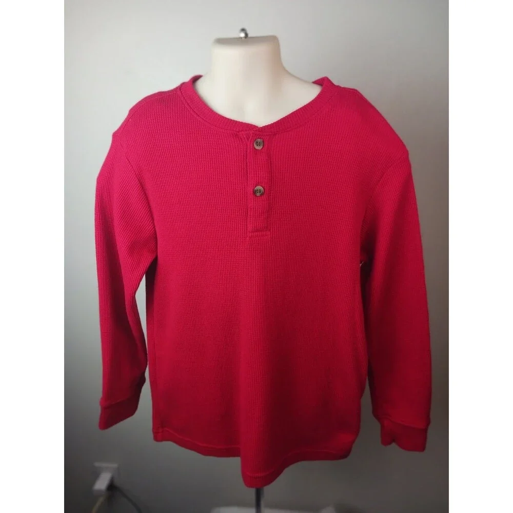 The Children's Place Boys Red Henley Long Sleeve Button Shirt Sz.M (7-8)